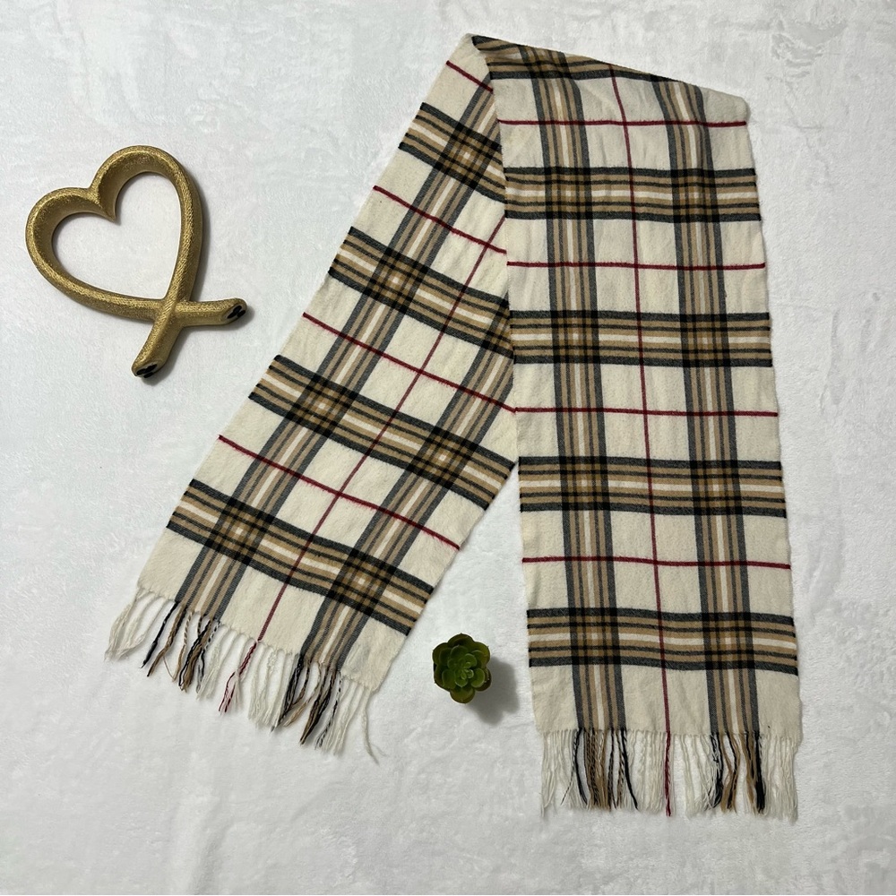 V. FRAAS Cream and Brown Plaid Scarf
